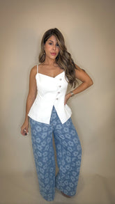 “FLORA” WIDE LEG DENIM PANTS