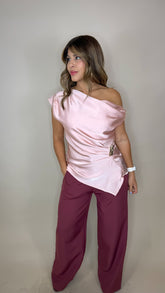 “NICOLE” SATIN DRAPE TOP