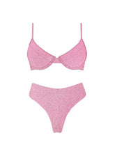 “PINKY”SHIMMERY FABRIC HIGHWAISTED SWIMSUIT