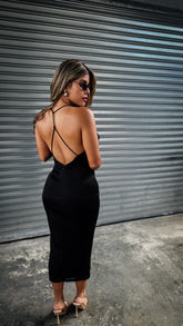 “KENYA” METALLIC DETAIL COWL NECK MIDI DRESS