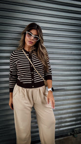 “TAYLOR” STRIPED CREW NECK CARDIGAN