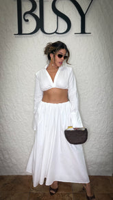 “SANTA” MINIMAL LUXE CROP SHIRT AND MIDI SKIRT SET
