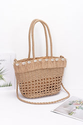 “CARACOL” SRAW SHELL TOTE BAG TAN