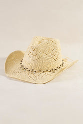 BEADED STRAP STRAW COWBOY HAT