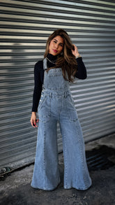 “CLAUDIA” WIDE PALAZZO DENIM OVERALL