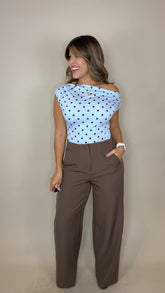 “GINA” POLKA DOT ASYMMETRICAL SPANDEX TOP
