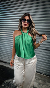 “BIANCA” NECK DETAIL HALTER TOP