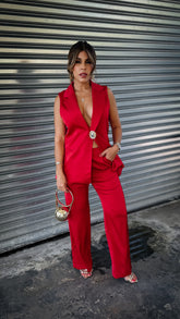 “MERRY” SATIN OPEN VEST AND WIDE LEG PANT SET