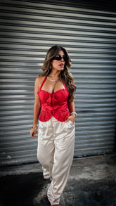 “PETALO” PLEATED HALTER TOP