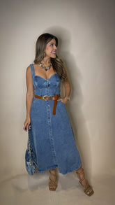 “MILAH” BUTTON DOWN DENIM MIDI DRESS