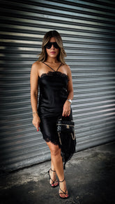 “VERO” ASYMMETRICAL HALTER SILK DRESS