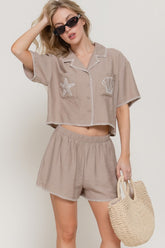 “DEL MAR” EMBROIDERED BOXY SHIRT WITH SHORT