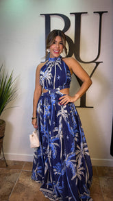 “HANNAH” PRINTED CUTOUT MAXI DRESS