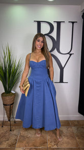 “DIANA” DENIM SWEETHEART MIDI DRESS