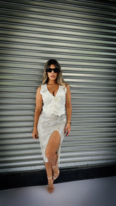 “SERENA” SLIT DETAIL MIDI SKIRT