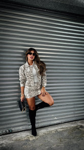 “FIORELLA” SNAKE PRINT JACKET AND SKIRT SET