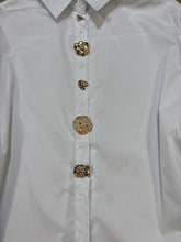 “GABY” BUTTON-DOWN SHIRT WITH STATEMENT GOLD BUTTONS