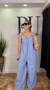 “SARY” DENIM WIDE LEG JUMPSUIT