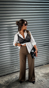 “SILVIA” TWILL WIDE LEG TROUSERS
