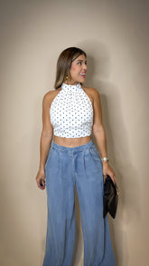 “MADRID” POLKA DOT HALTER TIE TOP