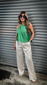 “SARAH” SATIN HIGH WAIST WIDE LEG PANTS