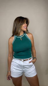 “BECKY” STRIPED HALTER NECK SLEEVELESS TOP