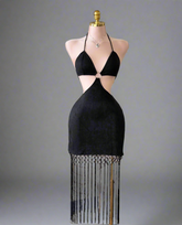 “CARLA” HALTER FRINGE DETAIL DRESS