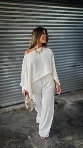 “LINA” KIMONO TOP AND WIDE LEG PANT SET IVORY