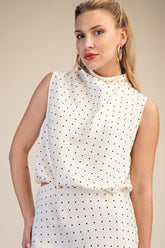 “ELOISE” POLKA DOT HIGH NECK SLEEVELESS TOP IVORY