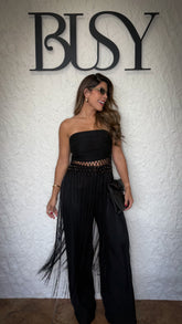 “MIDNIGHT” FRINGE MAXI TOP AND LINEN PANT