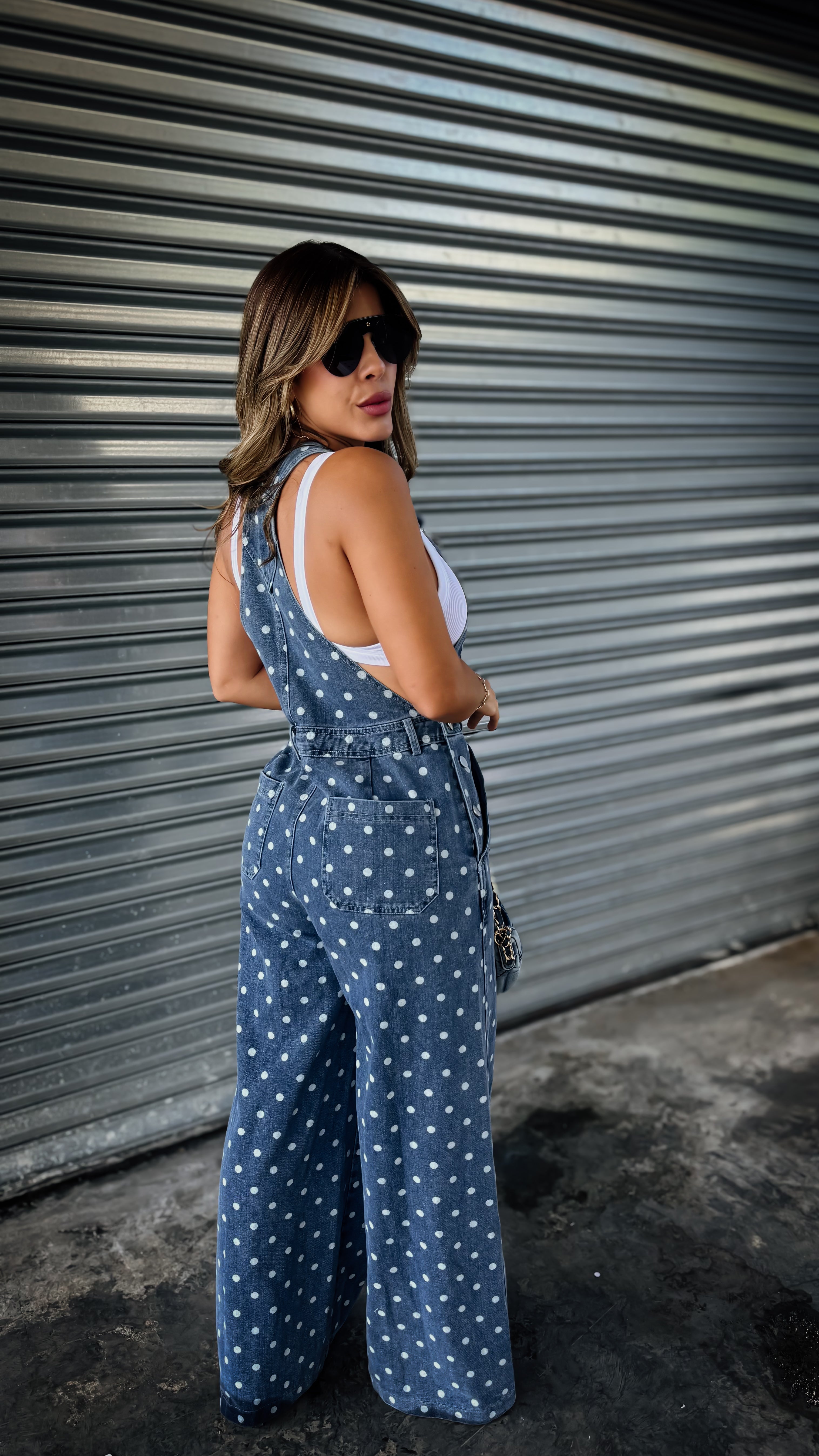 “ZOE” PRINTED DENIM OVERALL