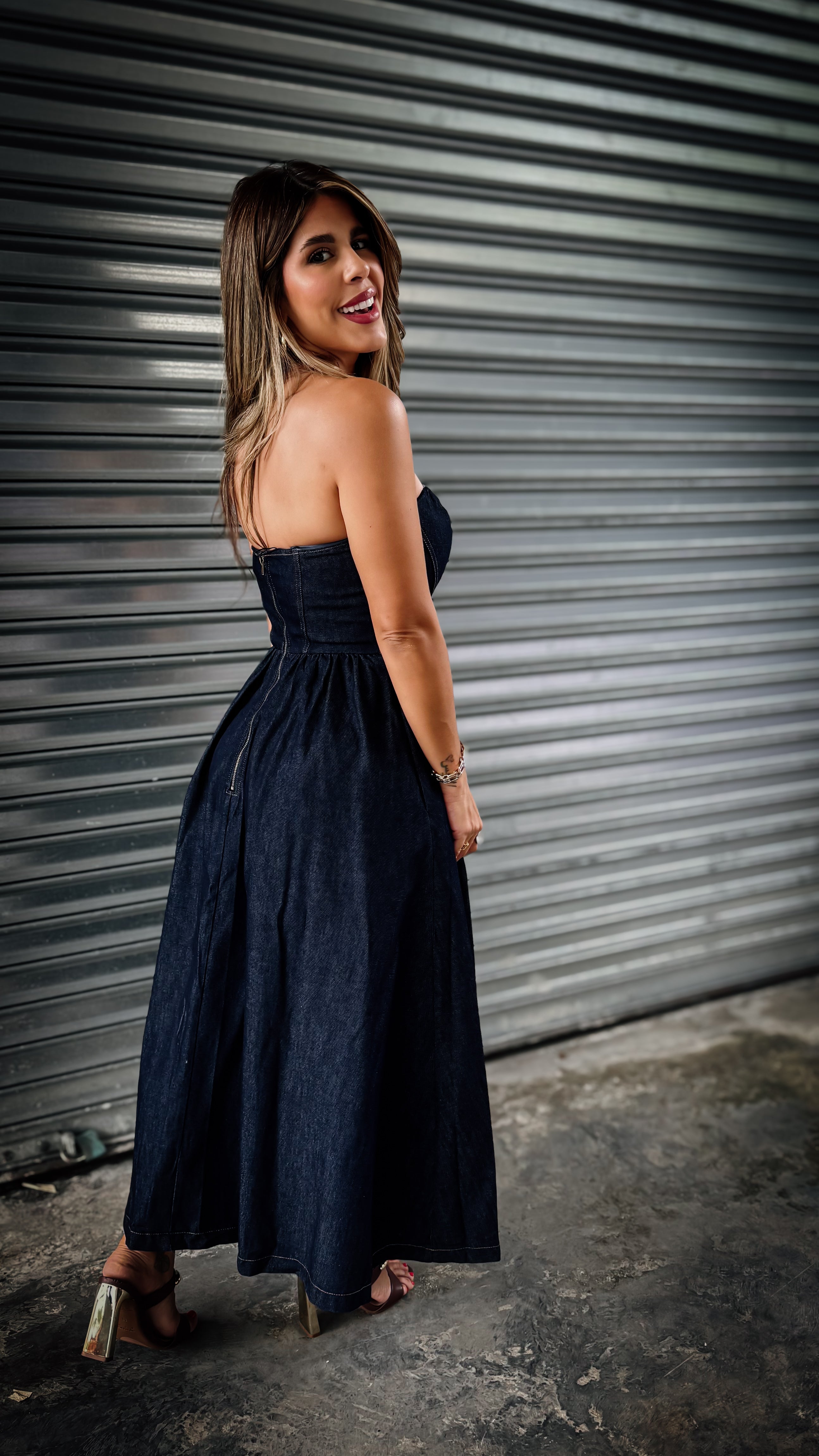 “MILENA” DENIM MIDI DRESS