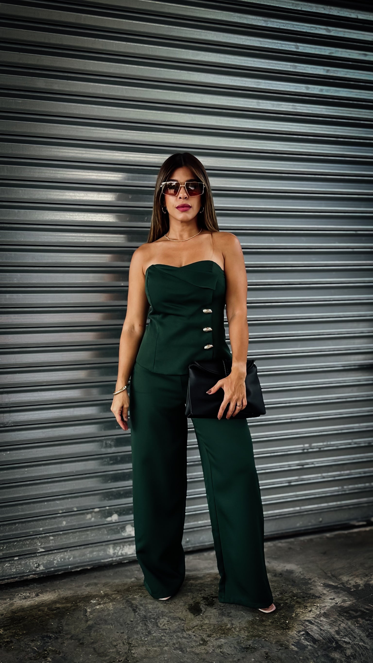 “AMELIA” VEST TOP AND WIDE LEG PANT SET HUNTER GREEN