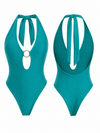 “CARACOLES” TEAL ONE PIECE HALTER SWIMSUIT
