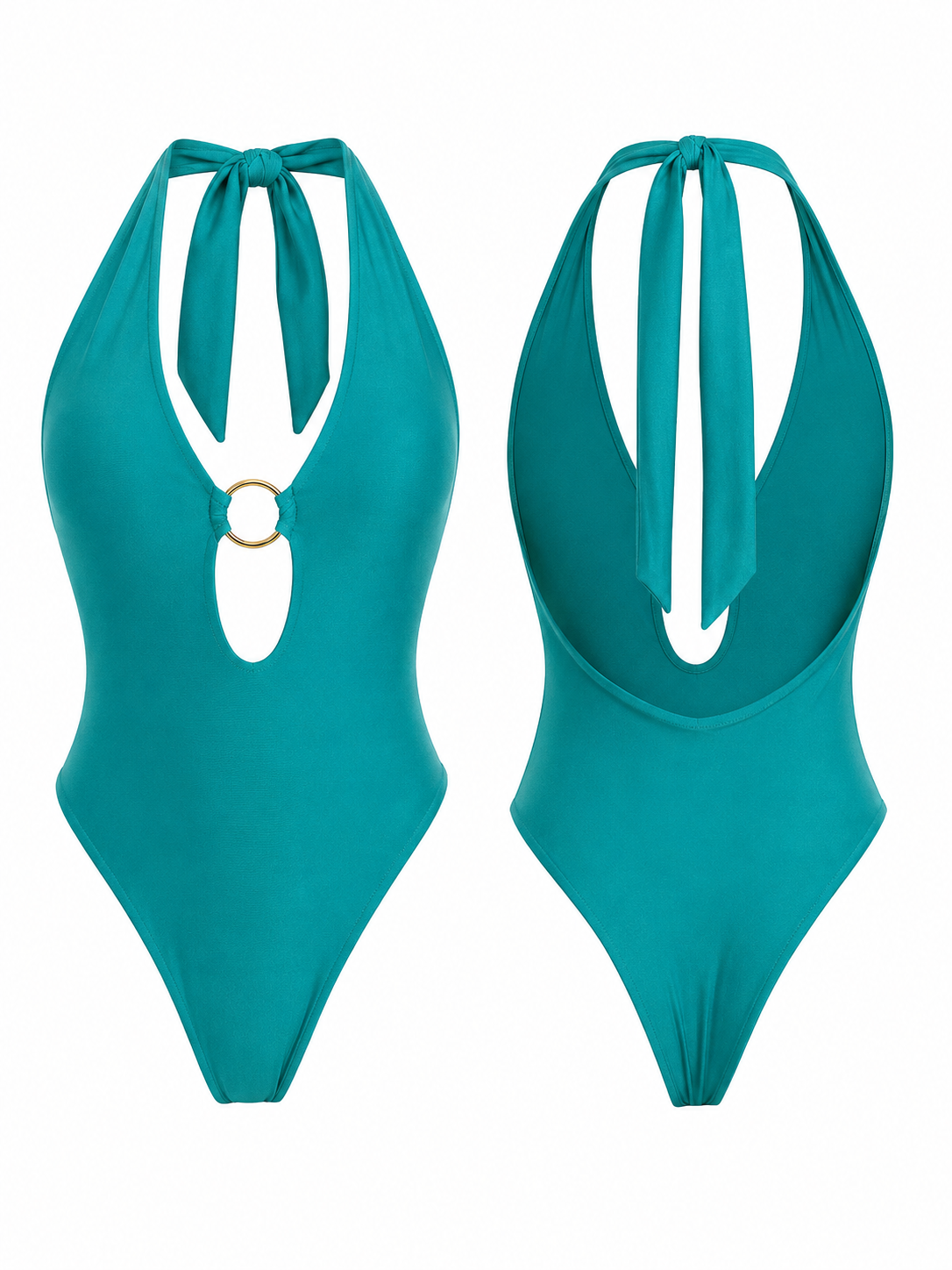 “CARACOLES” TEAL ONE PIECE HALTER SWIMSUIT