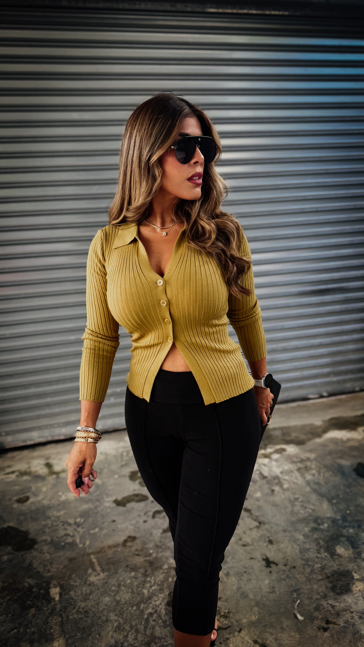 “BONNIE” COLLARED BUTTON DOWN KNIT TOP