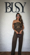 “MORENA” 3D FLOWER WITH RAFIA DETAIL CROP TOP AND PANT SET