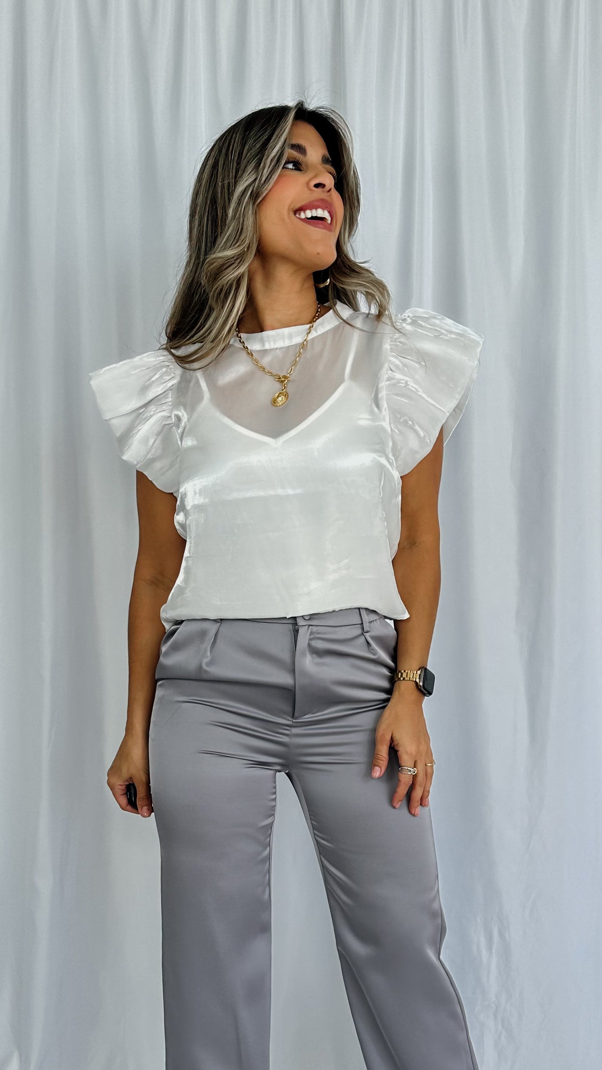 “MELODY” SATIN SHEER TOP