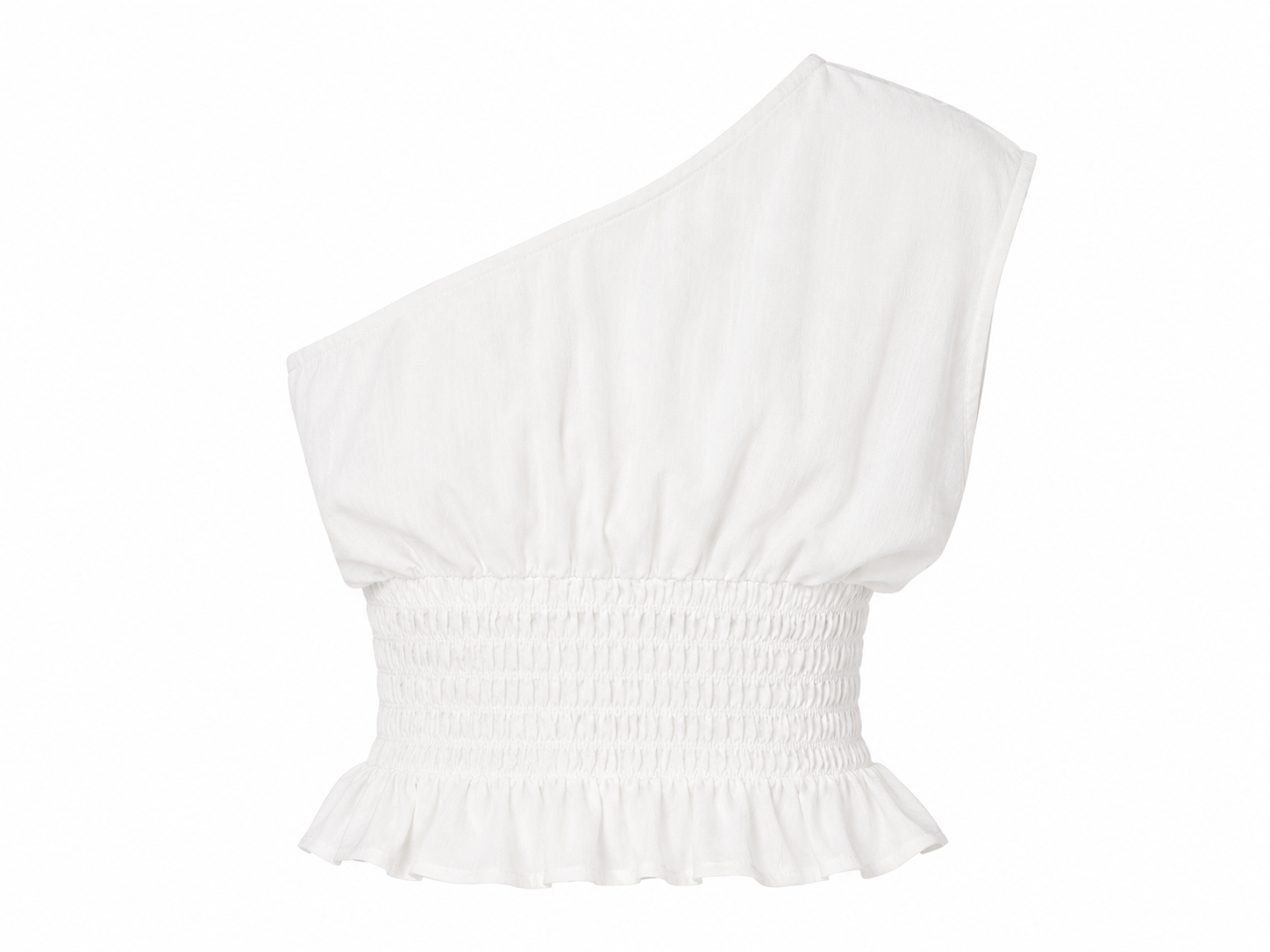 “PIPER” ASYMMETRICAL OFF SHOULDER SMOKING WAIST LINEN TOP