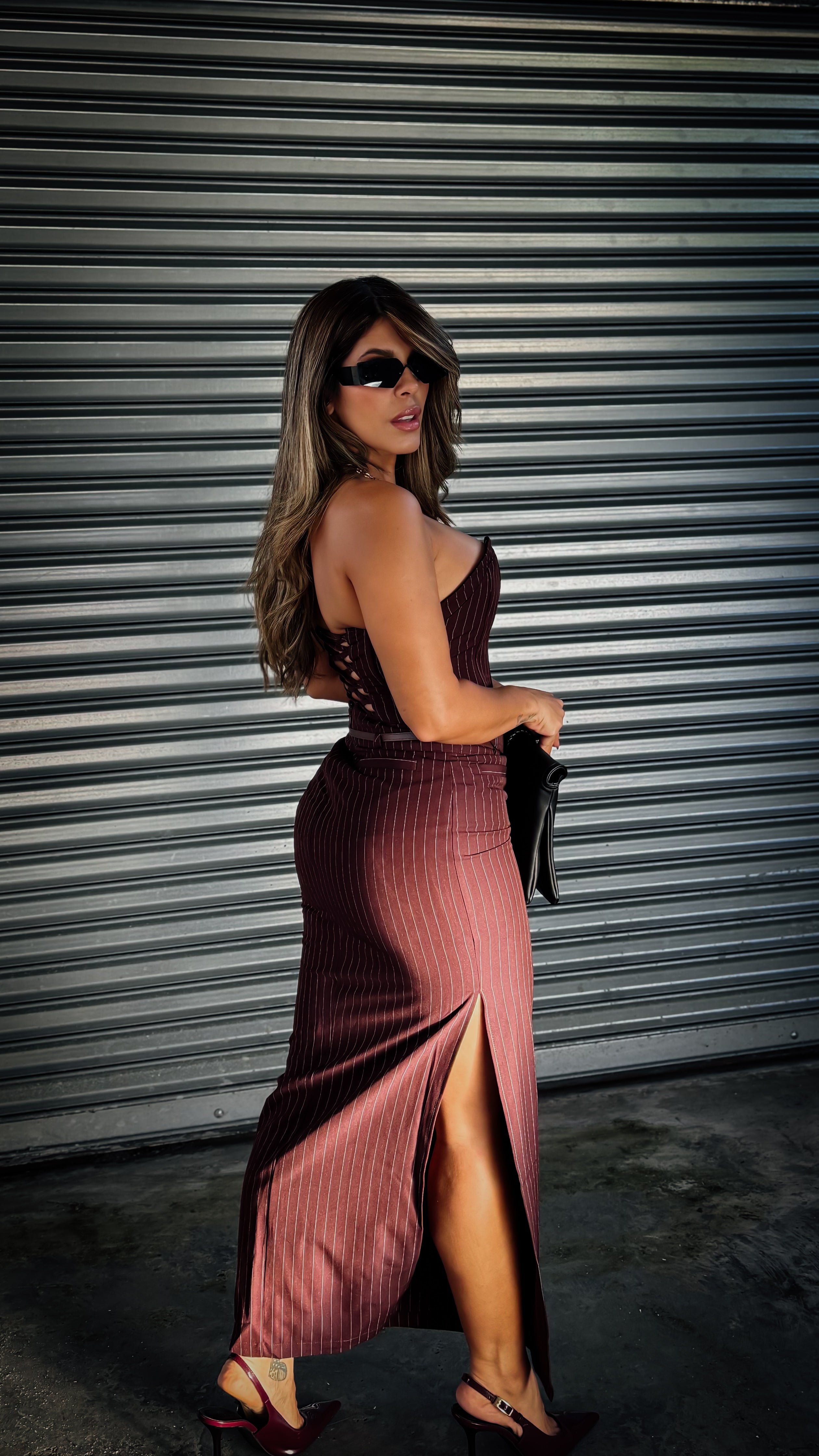 “CARDI” STRIPED CORSET TOP AND MAXI SKIRT TOP
