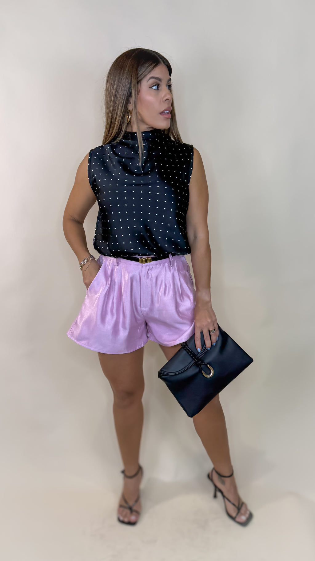 “ELOISE” POLKA DOT HIGH NECK SLEEVELESS TOP IVORY