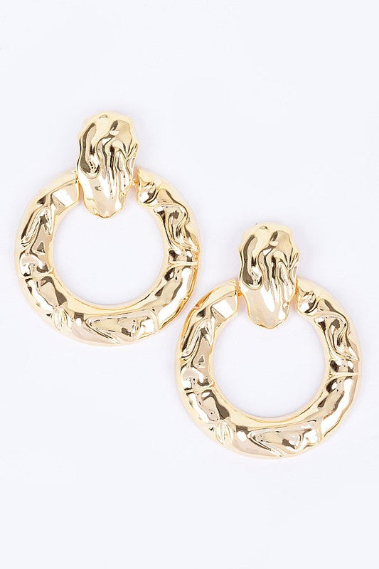 HAMMERED METAL ROUND EARRINGS