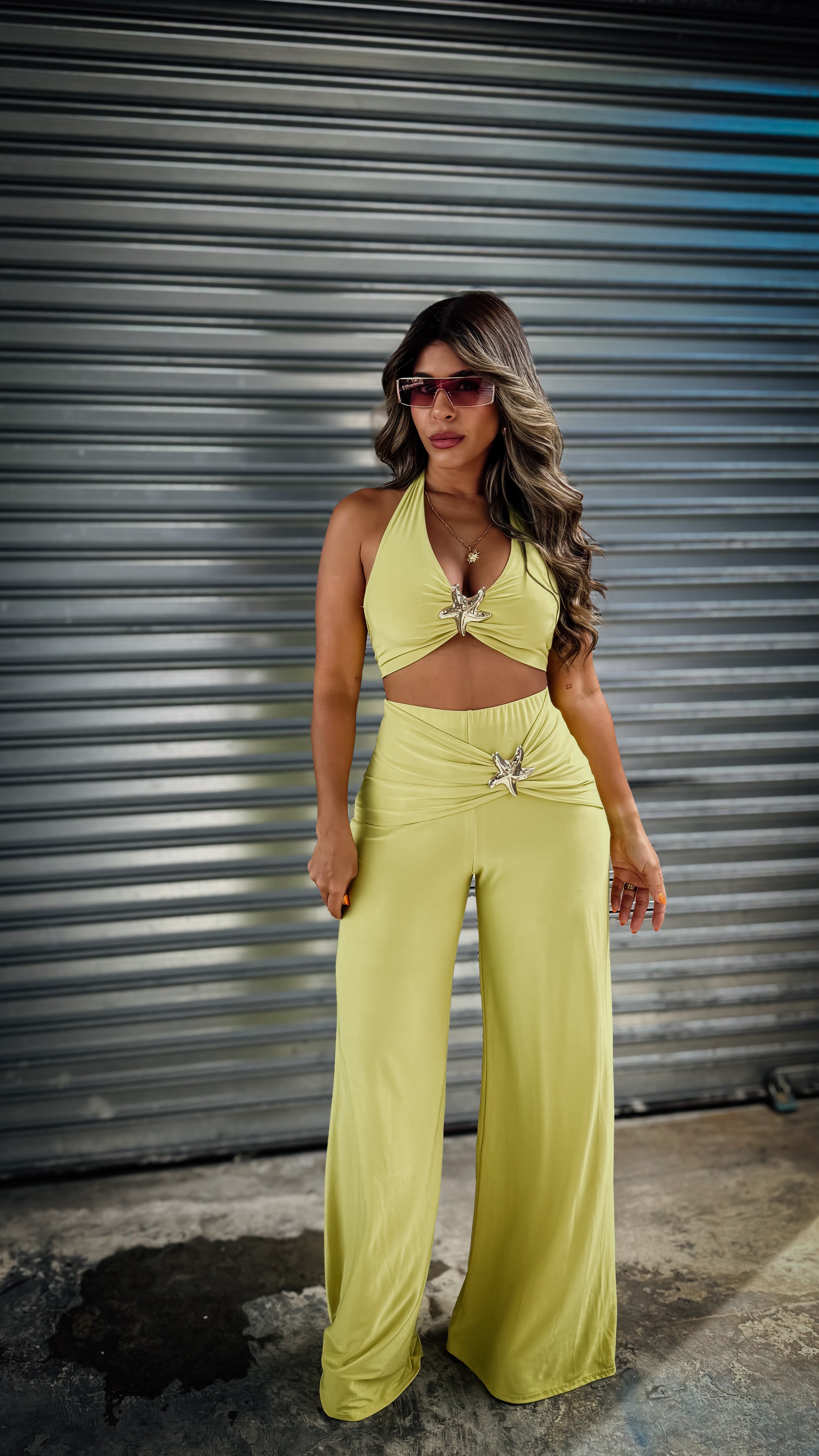 “ESTELLA” HALTER TOP AND WIDE LEG PANT SET
