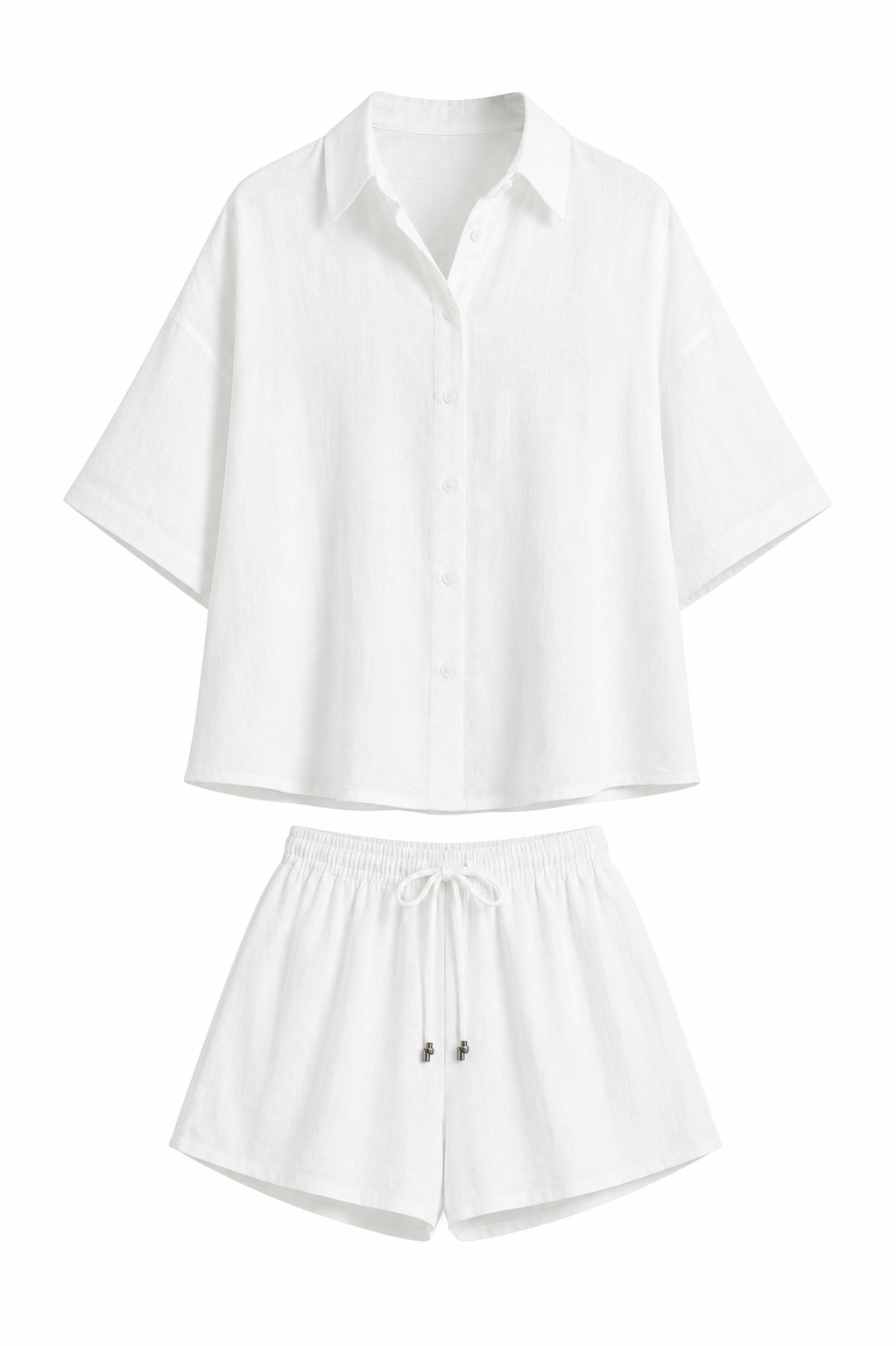 “ATHENA” LINEN BUTTON DOWN SHIRT AND MATCHING SHORT SET