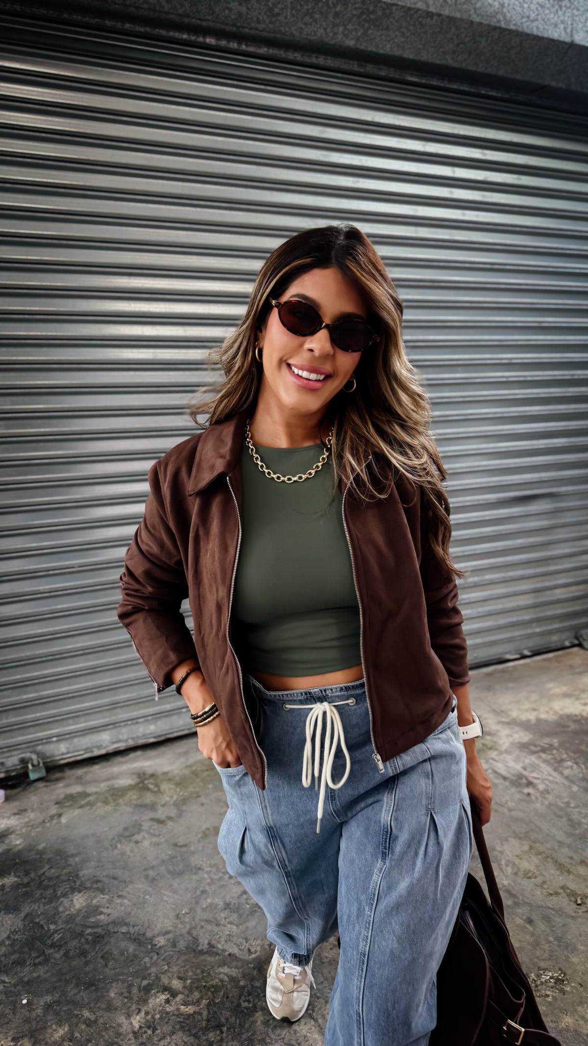 “HONEY” COLLARED SUEDE ZIP UP JACKET