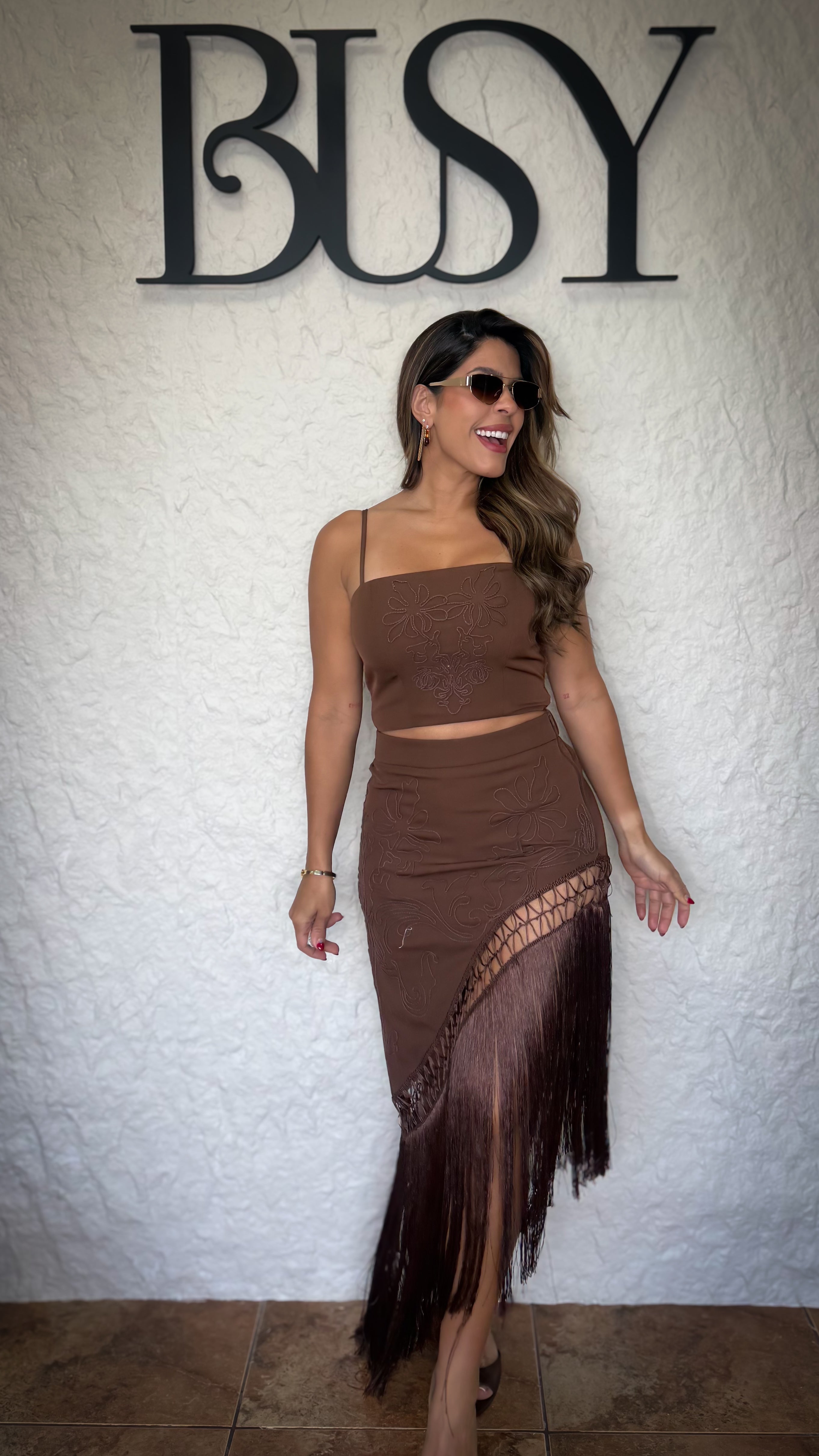“BOTANICAL” LUXE EMBROIDERY FRINGE SKIRT AND TOP SET