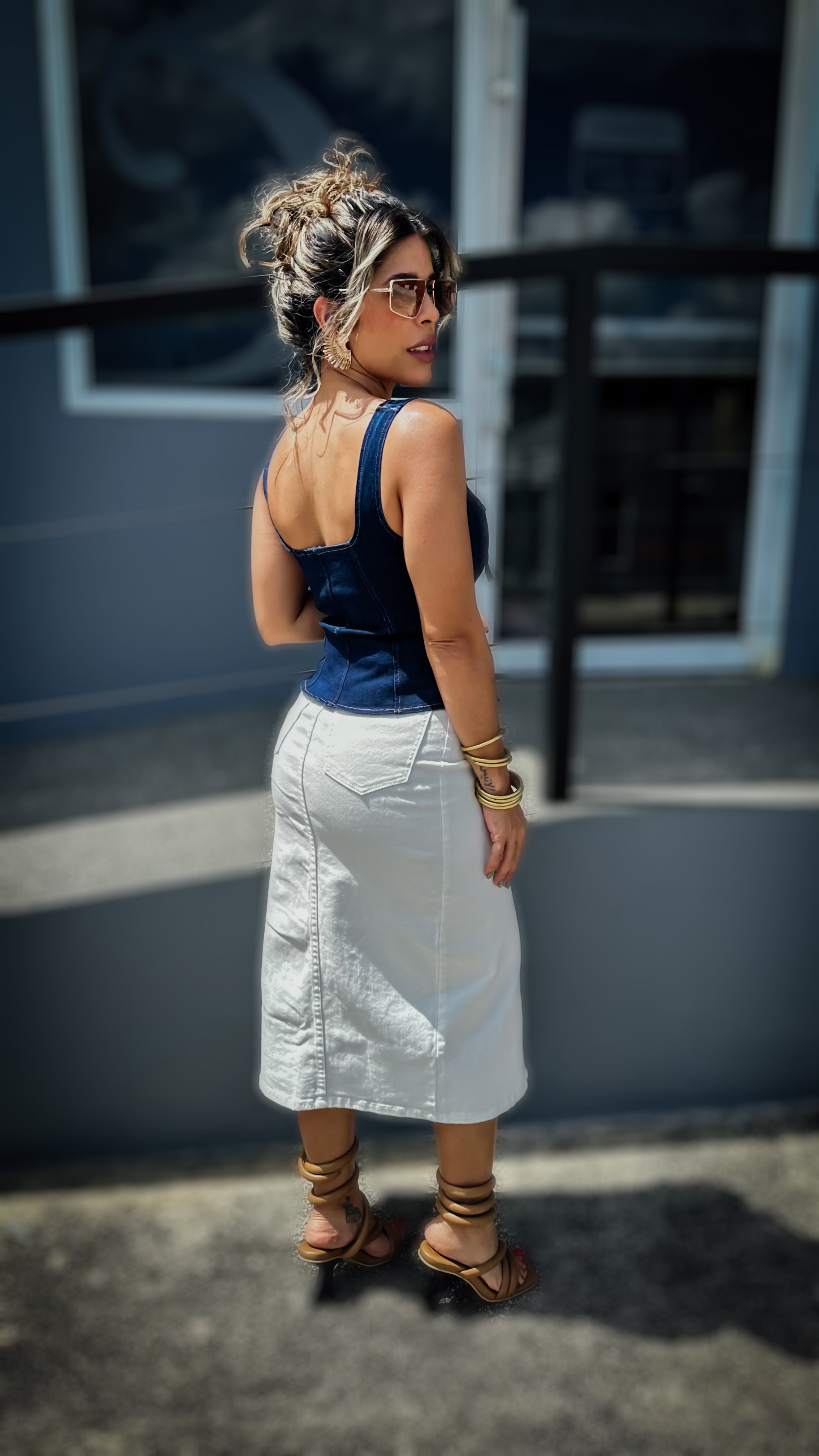 “SIA” BUTTONED DENIM MIDI SKIRT