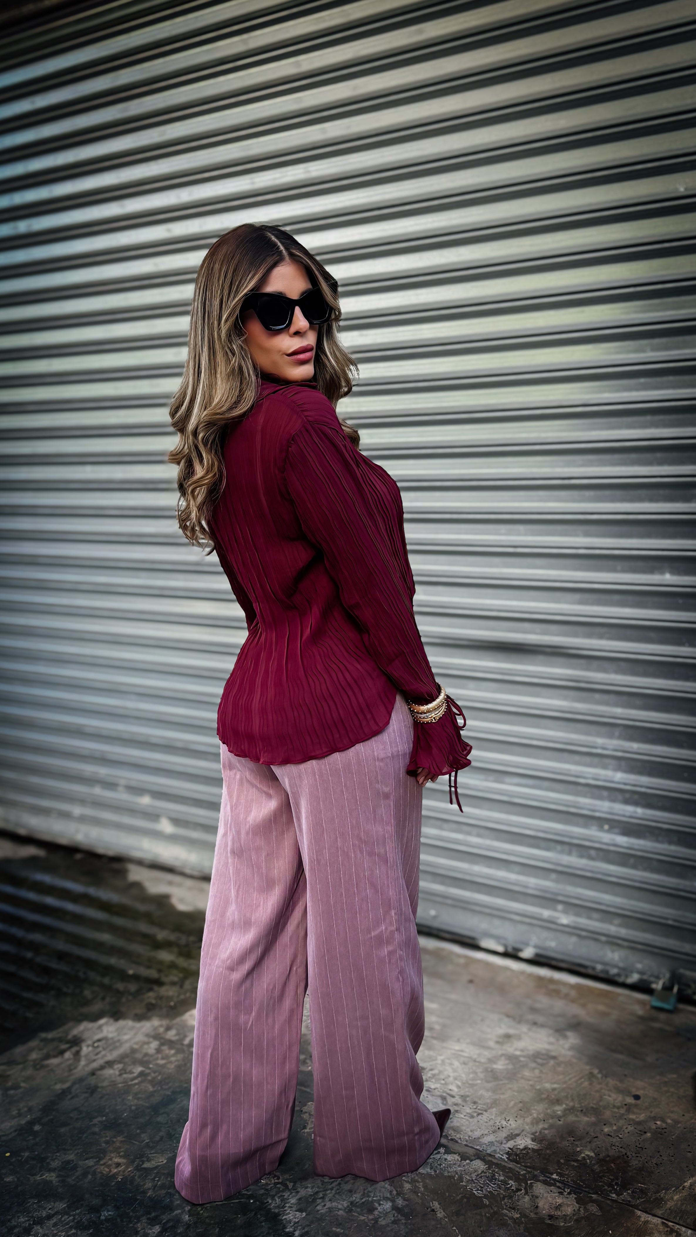 “LIANE” BUTTON DOWN SHEER TEXTURED TOP