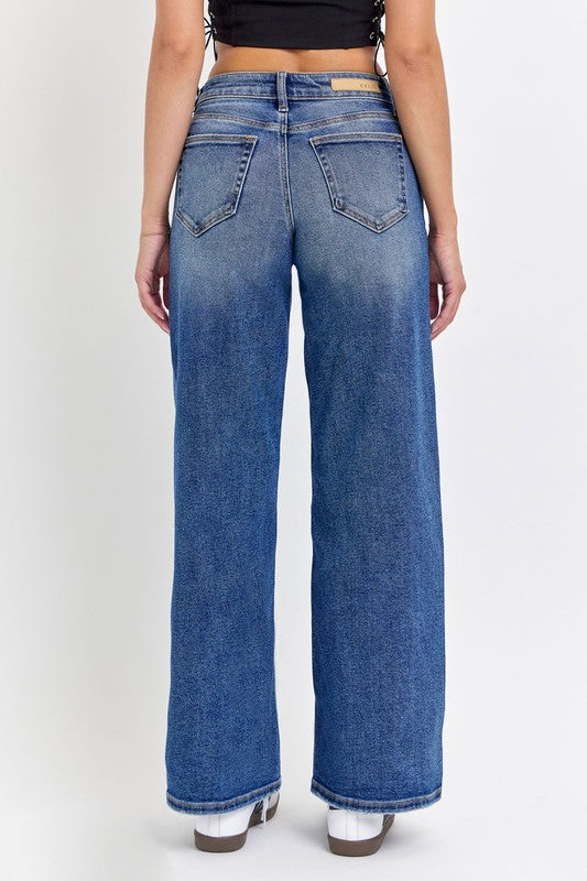 “FARRAH” MID RISE WIDE LEG DENIM