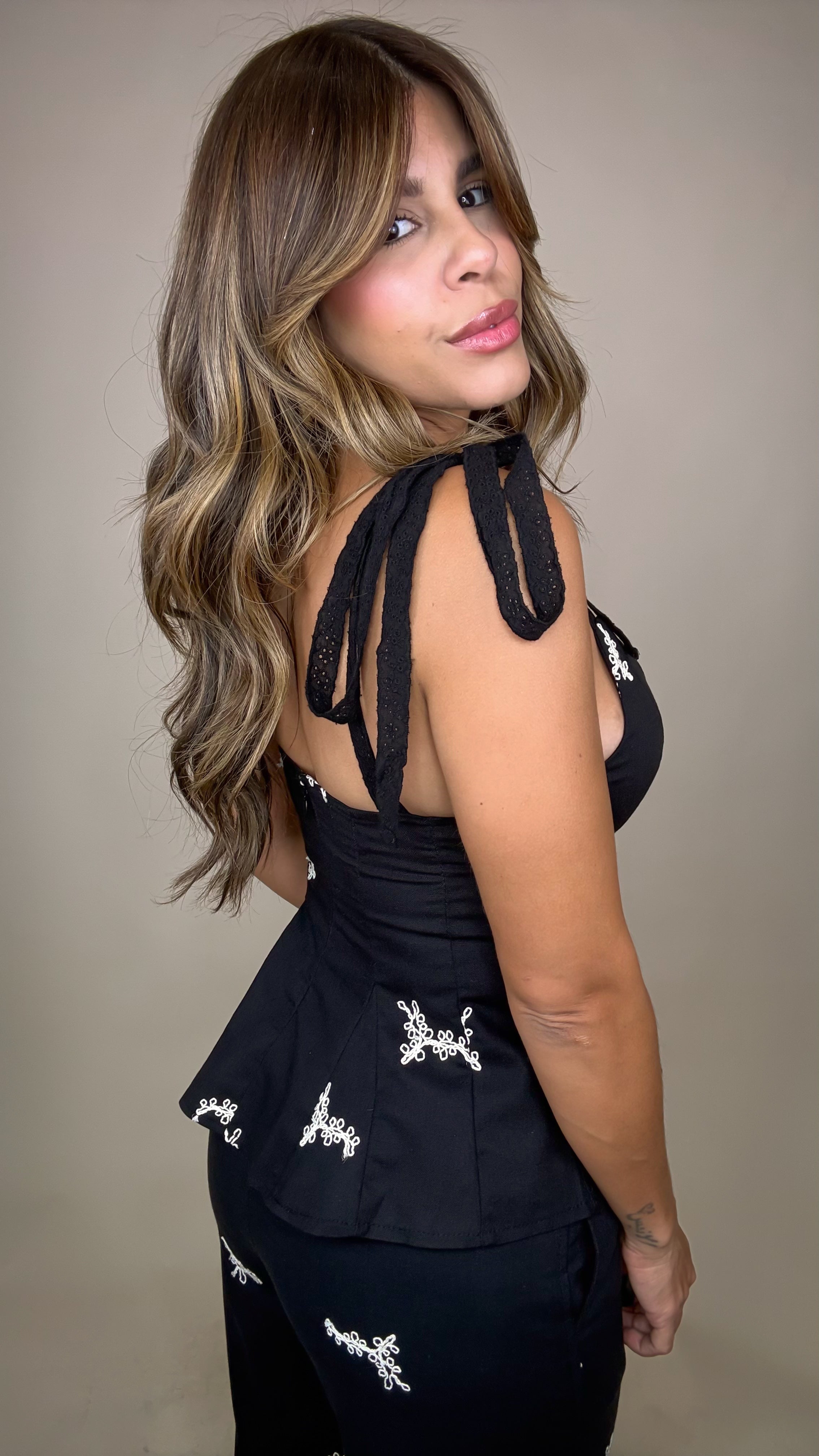 “ILIANNA” PEPLUM TOP AND WIDE LEG PANT SET